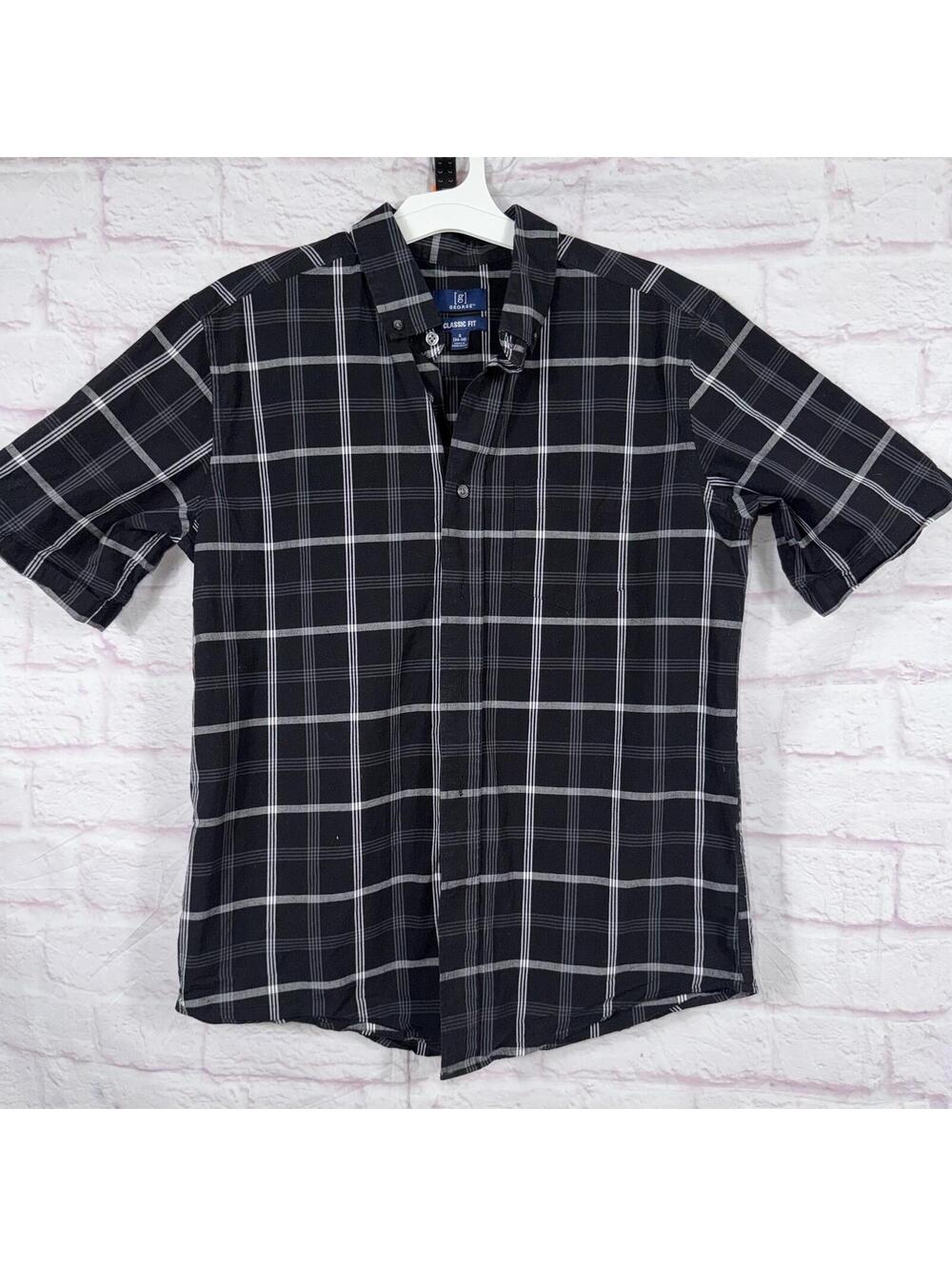 George Classic Fit Plaid Small Short Sleeve Shirt